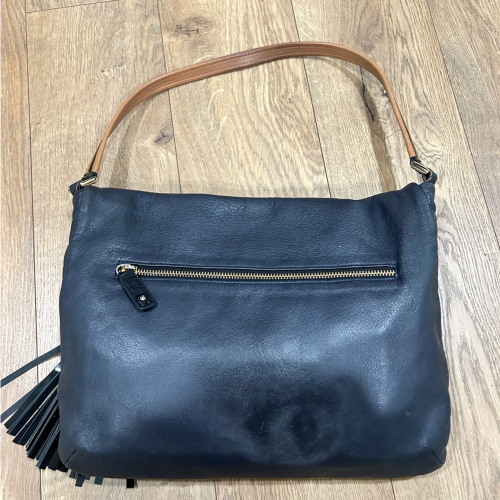 Anya Hindmarch Black Leather Shoulder Bag with Brown Strap and Tassel - Picture 7 of 12